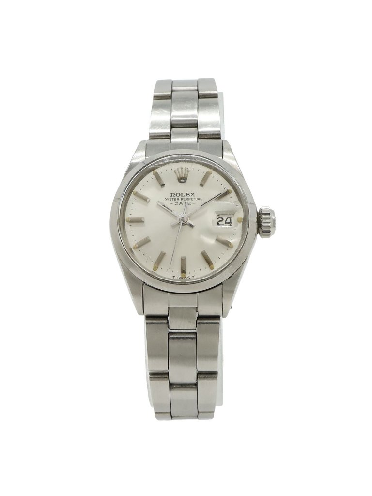 Rolex Oyster Perpetual Date Silver Dial Antique Ss Automatic Watch No 28